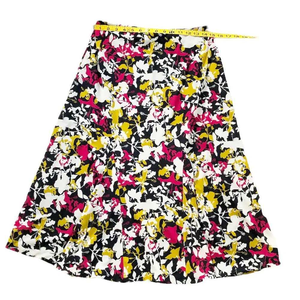 Jones New York Abstract Floral Elastic Waist Multicolored Midi Skirt Size Small